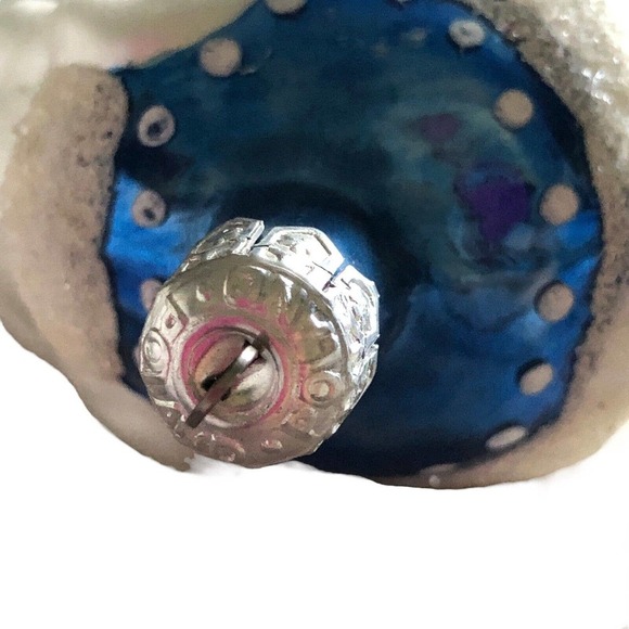 POLAND Blown Glass Christmas Ornament ELEPHANT Blue and Green White Flocked - Picture 5 of 8